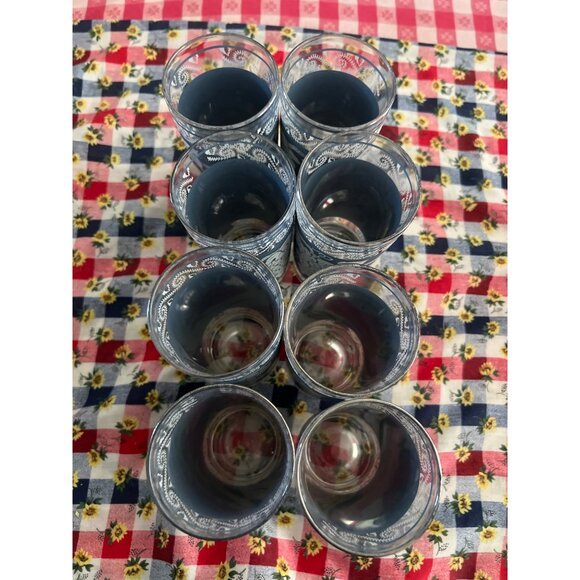 Vintage Hazel Atlas MCM Set Of 8 Vintage Frosted Glass Tumblers With Grape & Vin - Picture 6 of 6